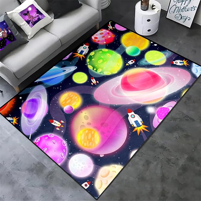Solar System Rug - Space Rug Galaxy Area Rugs for Kids Bedroom Kids Play Rug Outer Space Carpet Space Rug for Boys Room Planet Carpet for Kids Space Themed Bedroom Decor,3'×4'