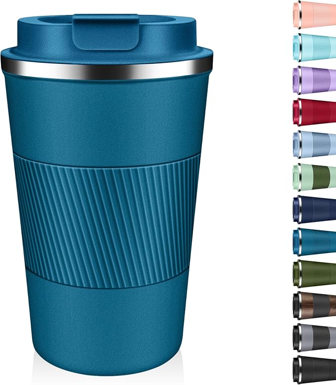 Insulated Coffee Tumbler 17 oz, Stainless Steel Coffee Mug with Lids, Travel Coffee Mug Leak Proof, Double Wall Vacuum Insulated Reusable Coffee Cup, Keep Drinks Hot and Cold (Deep Teal, 17 Ounces)