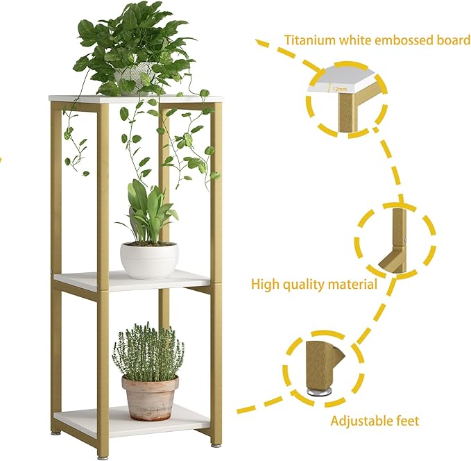 Plant Stand Indoor Corner Tall 3 Tier Metal Modern Flower Storage Plant Shelf Holder for Living Room Balcony Garden,Gold (3 Tier-Gold)