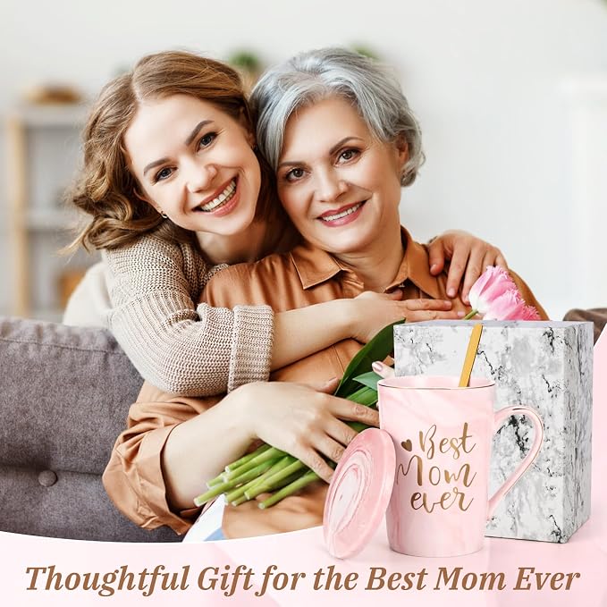 YHRJWN Birthday Gifts for Mom, Best Mom Ever Coffee Mug, Mom Mothers Day Gifts from Daughter Son, Moms Gift Idea for Birthday, Valentines Day, Present for Moms Mothers, 14 Oz Pink