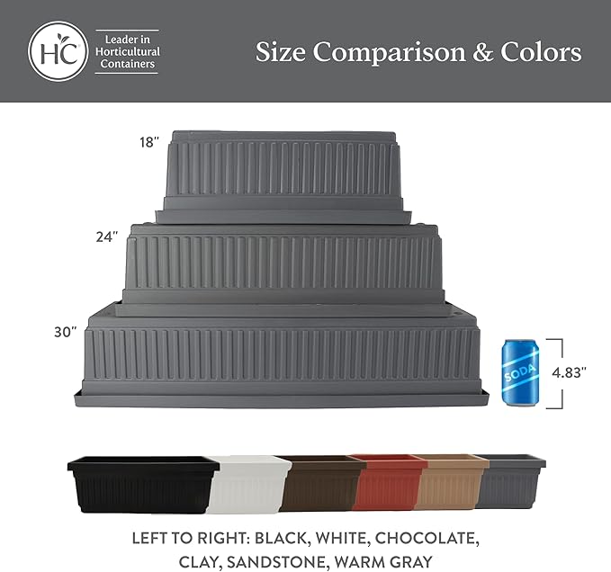 The HC Companies 18 Inch Venetian Window Planter Box with Drainage Plug, Lightweight UV-Resistant Plastic Indoor & Outdoor Planters, 2-Pack Flower Box for Garden & Home Decor, Black