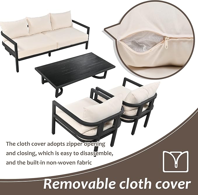 Merax 4 Piece Sectional Furniture Patio Sofa Multi-Person Outdoor Steel Sofa Set, Waterproof, Anti-Rust and Anti-uv, Suitable for Gardens and Lawns,Beige