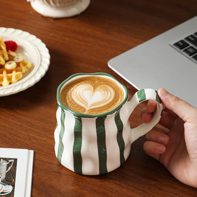 Ceramic Coffee Mugs Set of 2,Ceramic Mugs(Striped),Cute Mugs For Women,14 oz Large Coffee Mugs, Dishwasher Microwave Safe
