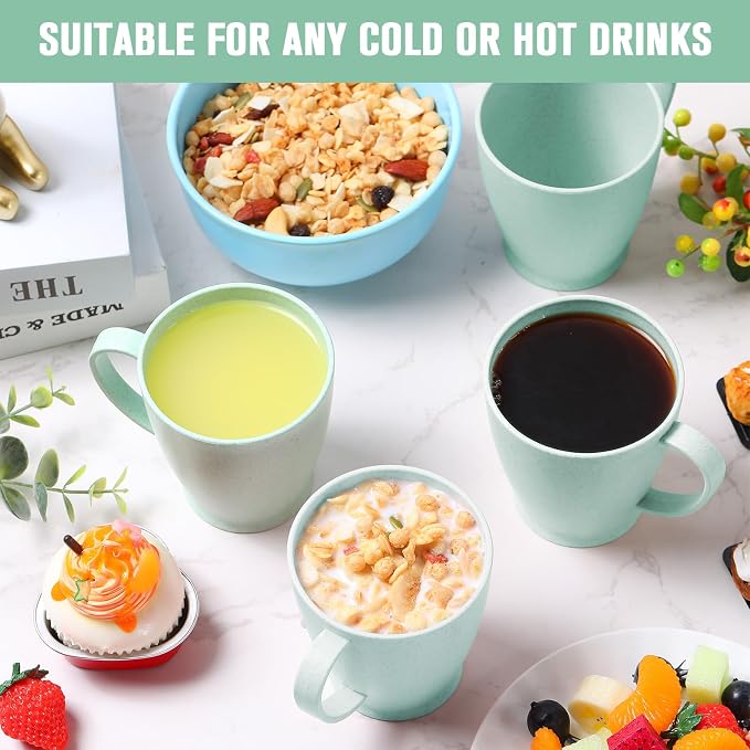 Zopeal 32 Pack Wheat Straw Plastic Coffee Cups Mugs 10 Oz Reusable Plastic Cup Mug with Handle Lightweight Microwavable Dishwasher Safe Unbreakable for Tea Milk Water Juice Coffee (Multicolor)