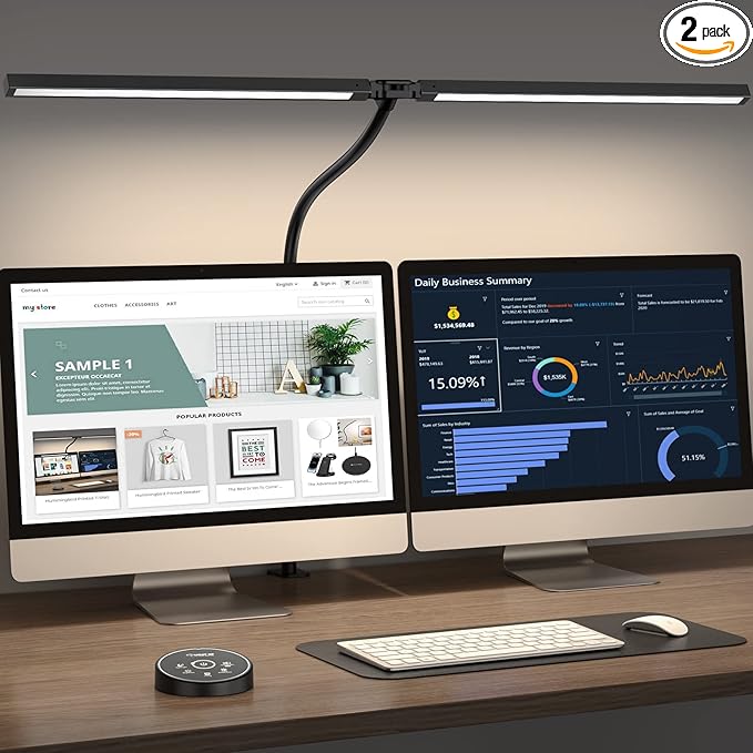 Led Desk Lamp for Office Home - 2 Pack Eye Caring Architect lamp with Clamp,Dual Screen Computer Monitor Gooseneck Smart Light: 24W 5 Color Flexible Adjustable Lighting Table Lamp for Study