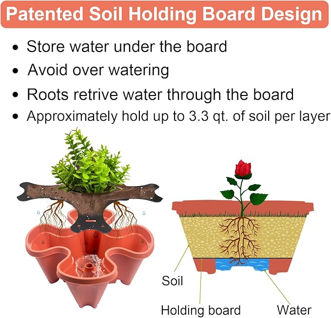 DUNCHATY Stackable Planters 3 Tier Vertical Garden Planting Tower Planters Strawberry, Herb, Flower, and Vegetable Planter Indoor Outdoor Gardening Pots with Removable Wheels and Tools, 2 Bundle