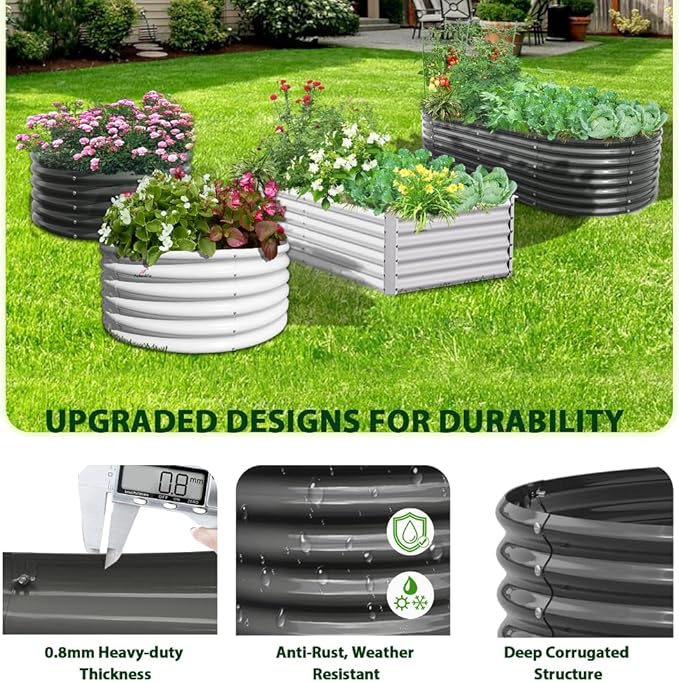 A ANLEOLIFE 5-Pack 6X2X1.5ft & 12X3X1.5ft Deep Root Galvanized Raised Garden Beds Outdoor for Planting Vegetables Flowers Herb, Quartz Grey