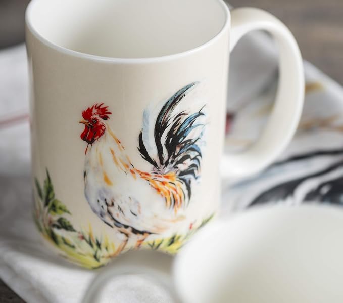 Maison d' Hermine Coffee Mug with Handles Tea Cups (12 Ounce, Pack of 2) | Fine Bone China Coffee Mugs for Hot Beverages Cappuccino Latte Home Restaurant Hotel Spring Summer -Campagne
