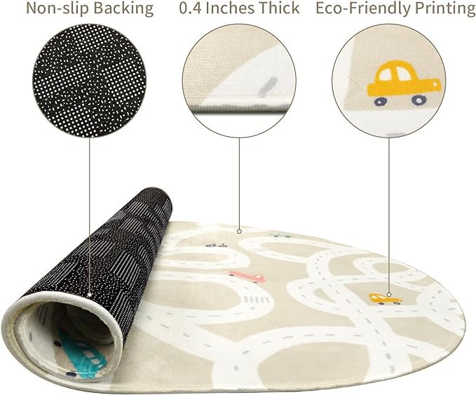 LIVEBOX 4'x6' Toy Car Rug for Kids Room, Machine Washable Area Rug, Non-Slip Road Mat for Playroom, Educational Car Playmat for Nursery, Skin-Friendly Carpet for Bedroom, School
