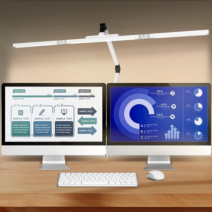 Led Desk Lamp for Home Office, Ultra Bright Touch-Dimming Architect Table Lamp with Clamp, 24W Adjustable Foldable Three Swing Arm Eyecare Led Desk Light with Infrared Sensor -White