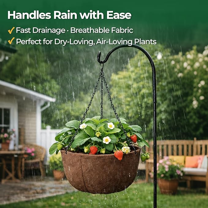 T4U Hanging Planters for Outdoor Plants, 12 Inch 6 Pack Fabric Hanging Baskets with Drainage Tray, Decorative Hanging Pots for Plants Outdoor Patio Porch Garden Use(Brown)