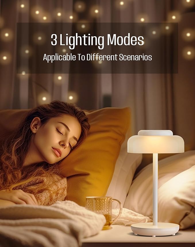 QiMH Battery Operated LED Table Lamp, 5000mAh Cordless Desk Lamp with 3 Level Brightness Touch Control, Mini Rechargeable Night Light for living room, Bedroom, outdoor bar (White)
