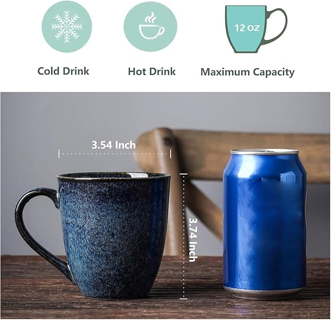 vicrays Coffee Mug Set, 12 Ounce, Set of 6, Ceramic Mug for Men, Women, Unique Glazed Mugs with Handle for Coffee, Tea, Milk, Cocoa, Cereal(blue)