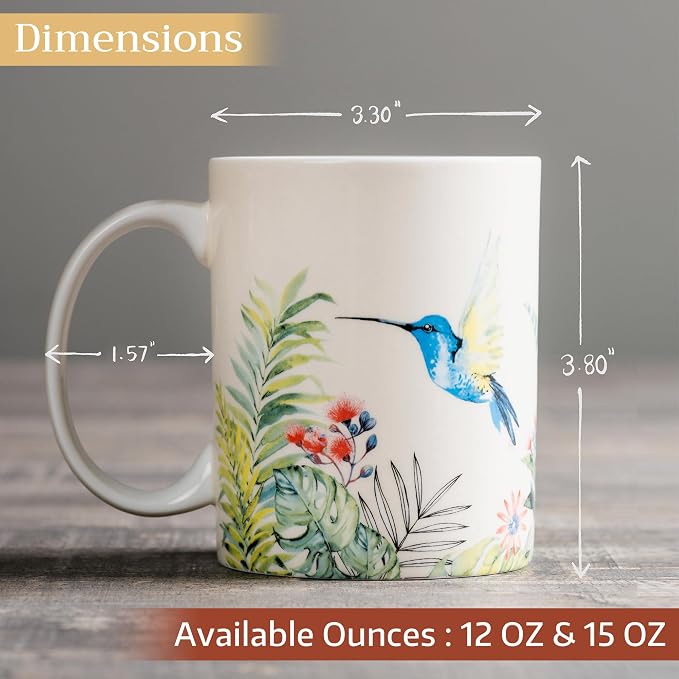 Maison d' Hermine Coffee Mug with Handles Tea Cups (15 Ounce, Pack of 1) | Fine Bone China Coffee Mugs for Hot Beverages Cappuccino Latte Home Restaurant Hotel Spring Summer -Tropiques - Hummingbird