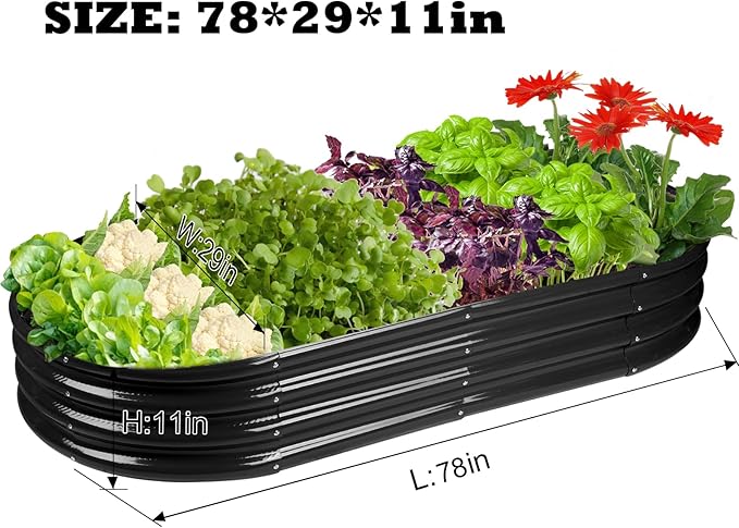 Raised Garden Bed Galvanized Planter Box Outdoor, Rot-Resistant Metal Garden Bed Planter for Vegetables Flower Herb (6.5ft, Black)
