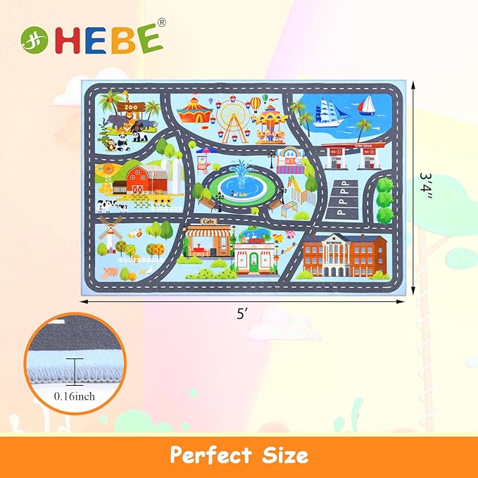 HEBE Kids Play Rug 3'4"x5' ABC Alphabet Numbers Shapes Educational Kid Area Rug Washable Baby Crawling Mat Non Slip Kid Play Mat Carpet for Girl Boy Bedroom Playroom