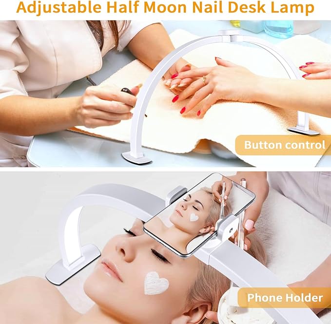 Half Moon Light for Nail Desk,29In Half Moon Lamp with Phone Holder,3000-6000K Half Moon Lamp Perfect LED Machine Light,Nail LIght,Lash Light for Table