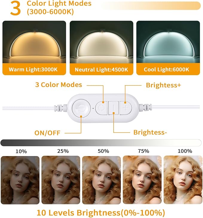 Half Moon Light for Nail Desk,29In Half Moon Lamp with Phone Holder,3000-6000K Half Moon Lamp Perfect LED Machine Light,Nail LIght,Lash Light for Table