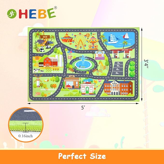 HEBE Kids Play Rug 3'4"x5' ABC Alphabet Numbers Shapes Educational Kid Area Rug Washable Baby Crawling Mat Non Slip Kid Play Mat Carpet for Girl Boy Bedroom Playroom