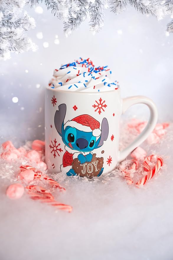Silver Buffalo Disney Lilo and Stitch Santa Glitter, Ceramic Mug, 14oz | Dressed as, Christmas, Holiday Joy, 0.4 Liters