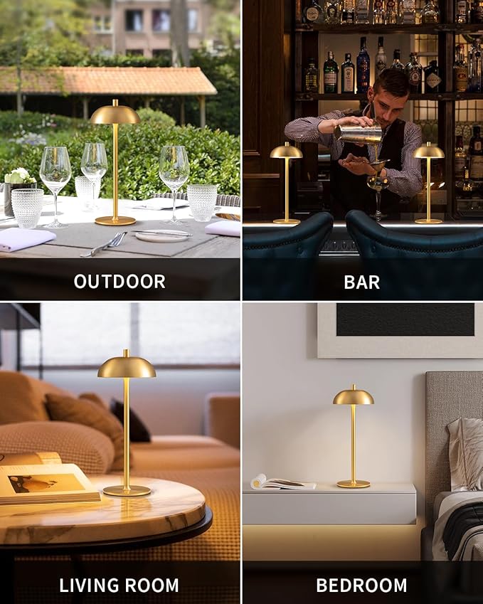 Cordless LED Table Lamp Set of 2, Modern Portable Desk Lamp, 3 Color Stepless Dimming Built-in Rechargeable Battery Lights, for Bedroom, Patio, Outdoor, Restaurant, Bedside Night Lamp(Gold)