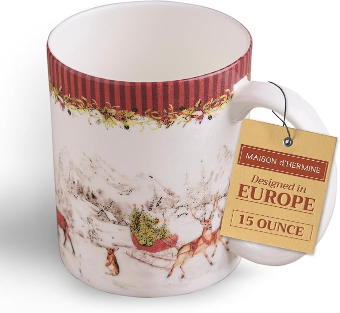 Maison d' Hermine Coffee Mug with Handles Tea Cups (15 Ounce, Pack of 1) | Fine Bone China Coffee Mugs for Hot Beverages Cappuccino Latte Home Hotel Spring Summer -Christmas Tradition - Landscape