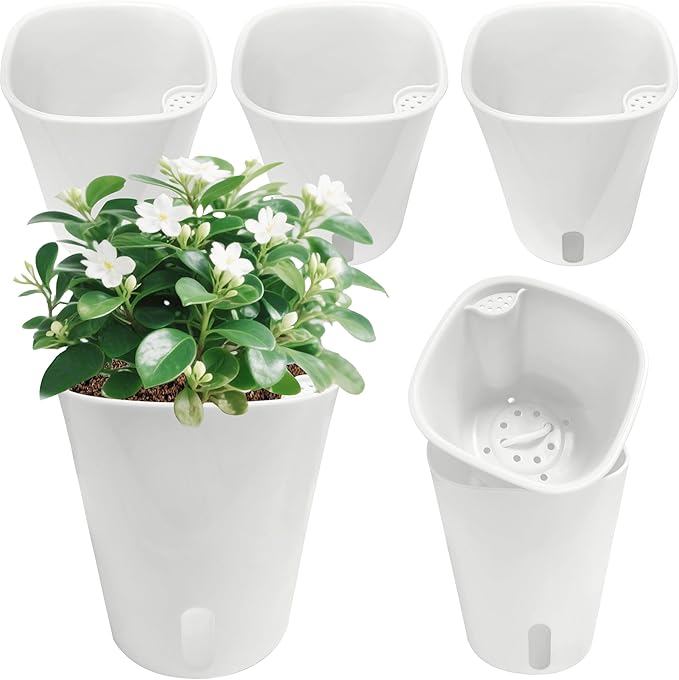 TCBWFY 5 Inch Self Watering Pots for Indoor Plants,5 Sets Self Watering Planter Pots with Visual Water Level Window and Multiple Vents,Self Watering Plant Pot for All House Plants,Flowers,Herbs