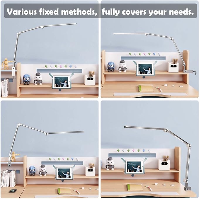 LED Desk Lamp, Desk Light for Home Office, Dual Light Source, Eye-Caring Optical Lens, 5 Color Modes & Brightness, 18W Brightest, Swing Arm Office Lamp, Clamp Lamp, Work Light, Task Light