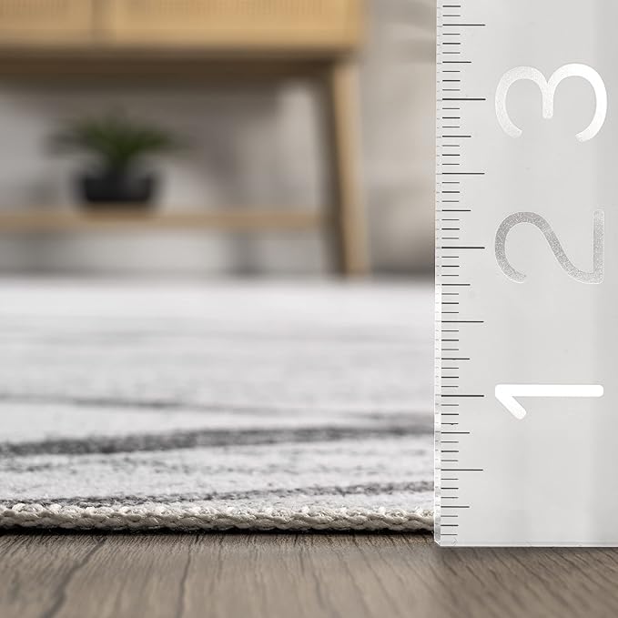 nuLOOM Trellis Stripes Machine Washable Ultra Thin Area Rug, 8' x 10', Light Grey