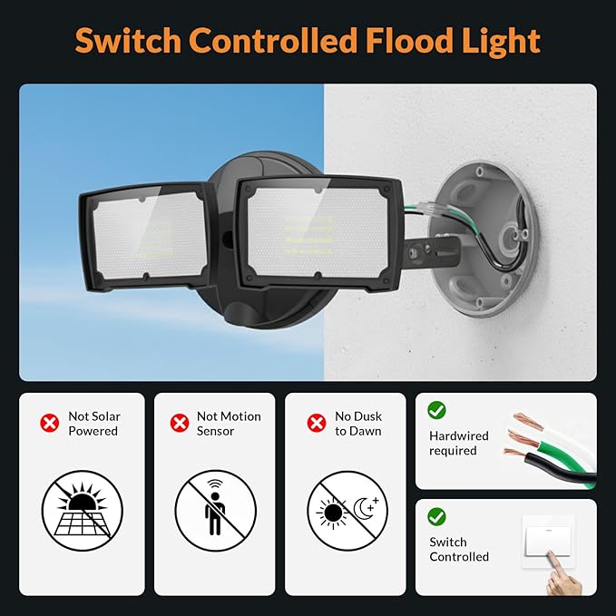 LEPOWER 28W 3000LM LED Security Flood Light Outdoor, Switch Controlled Aluminum Security Light, 2 Adjustable Heads, 5500K Daylight, IP65 Waterproof, Wet Location for Patio, Garden, Yard Lights