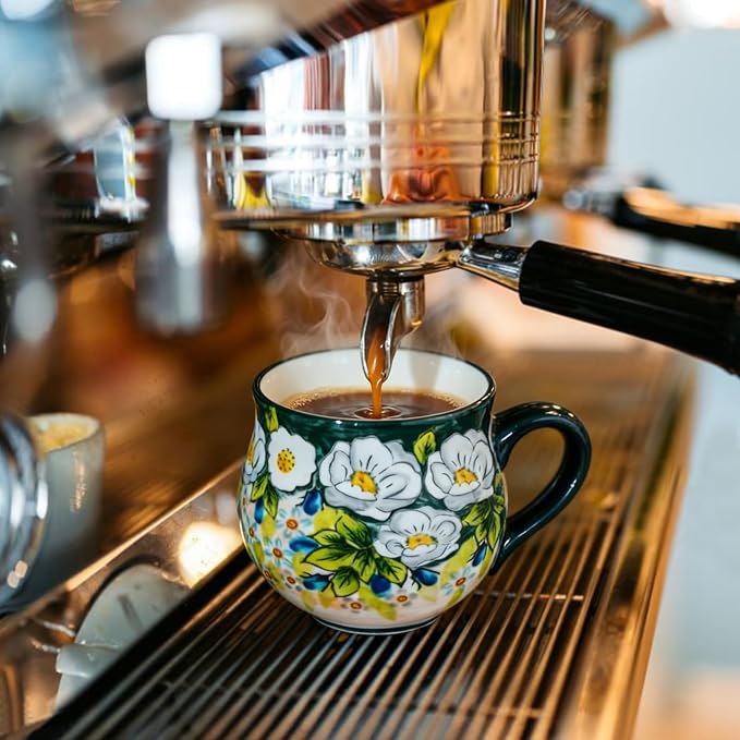 ALMA 12oz Handmade Floral Ceramic Coffee Mug | Microwave & Dishwasher Safe, Ideal for Morning Coffee Tea, Home Kitchen Dining Room Display, For Home Makers & Women