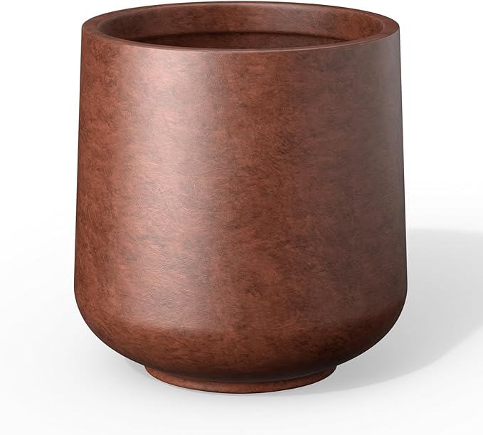 Kante 15.3" Dia Round Concrete Planter, Outdoor Indoor Large Plant Pots Containers with Drainage Hole and Rubber Plug for Home Garden Patio, Rusty