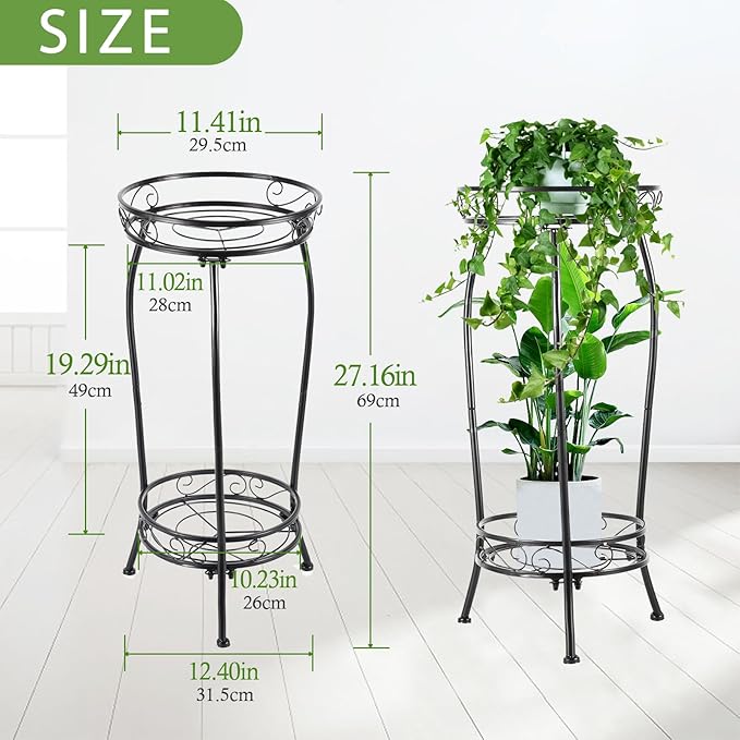 Plant Stand Indoor Outdoor,Tall Black Metal Rustproof Stable Plant Stands,2 Tier 27.1 inch (2PS-Iron)