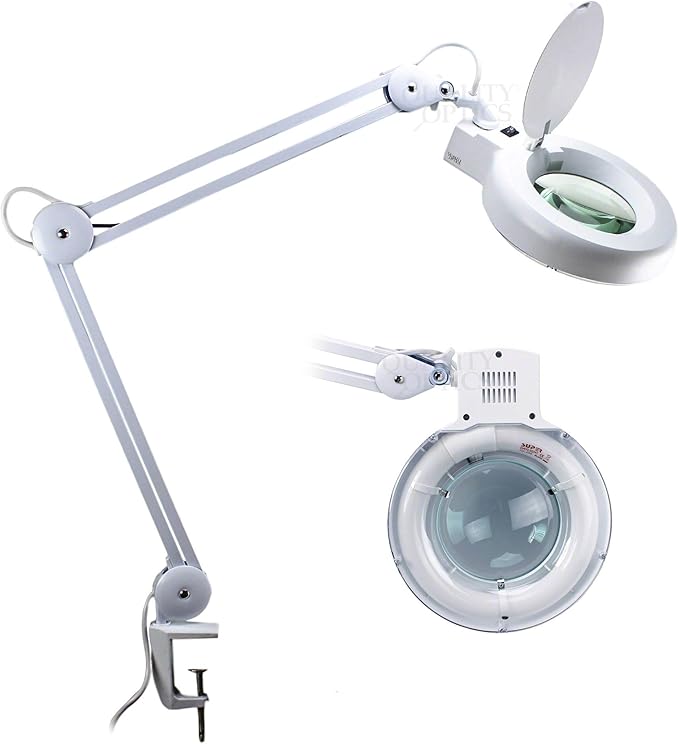 Desk Clamp Mount Magnifier Lamp Light Magnifying Glass Lens Diopter (No Stand, White Fluorescent High / 8D (Close Work Only))