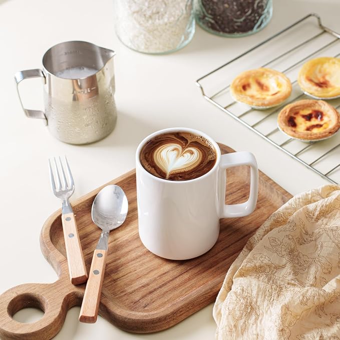 E-liu Large 15 Ounces Porcelain Coffee Mug Tea Mugs Set of 6 | Cups for Coffee, Tea, Cocoa, and Mulled Drinks , Dishwasher & Microwave Safe Gift Sets, White