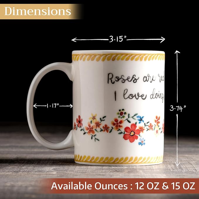 Maison d' Hermine Coffee Mug with Handles Tea Cups (12 Ounce, Pack of 1) | Fine Bone China Coffee Mugs for Hot Beverages Cappuccino Latte Home Spring Summer -Happy Florals - Sweety Roses Are Red