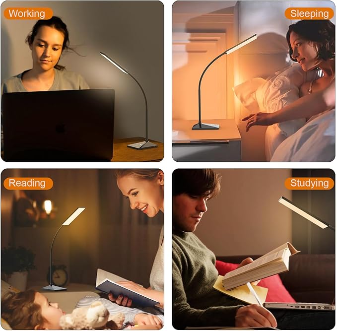 RAOYI LED Desk Lamp, 12W Dimmable Table Lamp Eye-Caring Reading Light with USB Charging Port, Touch Control, 5 Lighting Modes and 6-Level Brightness for Home Office Bedrooms (Black)