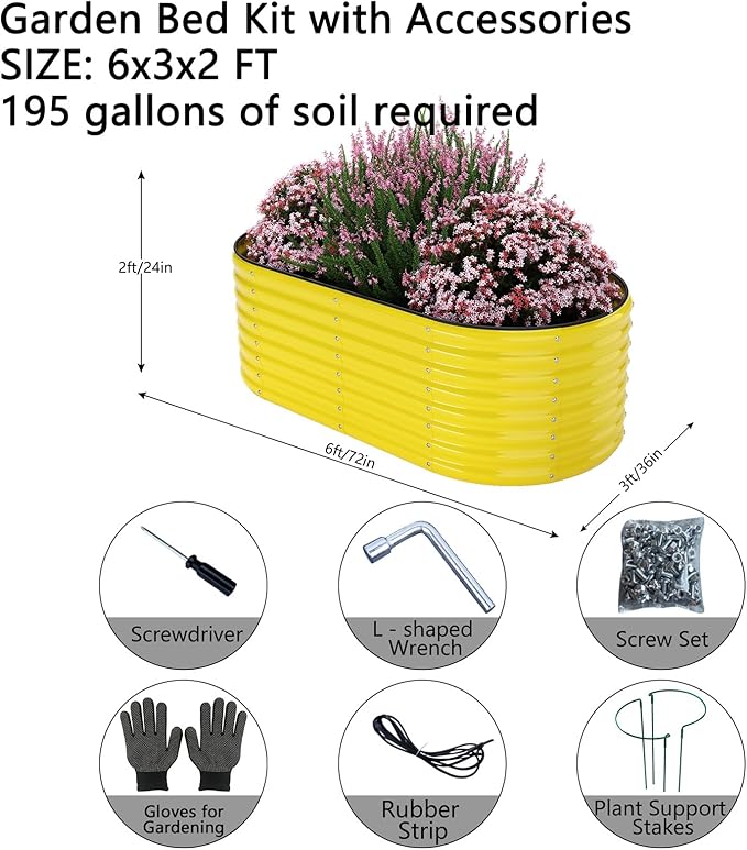 Galvanized Metal Planter Raised Garden Bed Kit for Gardening Outdoor,6x3x2ft Planter Grow Garden Box Raised Flower Bed,Long Vegetable Clearance Herb Raised Garden Beds For Container Gardening