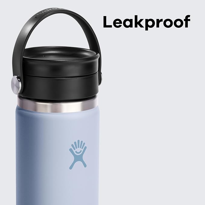 Hydro Flask Water Bottle - Insulated Stainless Steel - Wide Mouth Flex Lid, Non Spill, Leakproof and Refillable in 16 Oz Black