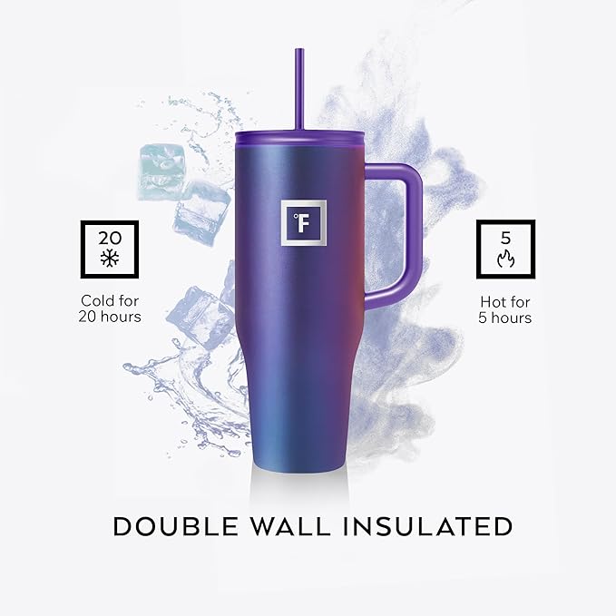 IRON °FLASK 40 oz Co-Pilot Insulated Travel Mug | Insulated Travel Mug with Straw & Flip Cap Lids - Cup Holder Fit, Leakproof, BPA Free (Black Speckle)