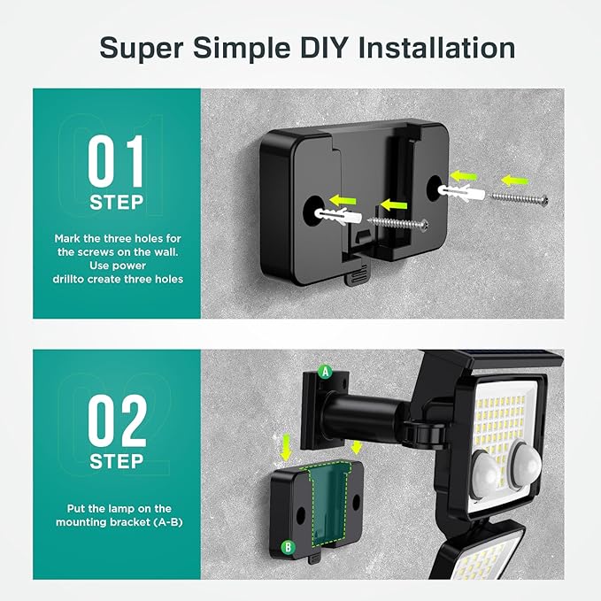Solar Outdoor Lights - 3000LM 188 LED Motion Sensor Outdoor Lights, 4 Heads Security Light,IP65 Waterproof, Easy Install,270°Wide Angle Flood Wall Light with 3 Modes for Backyard Yard (3 Pack)