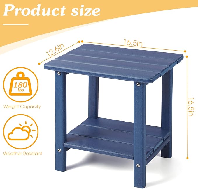 Adirondack Outdoor Side Table, 2-Tier Sturdy Patio End Table Weather Resistant, 16.5" Solid Side Table for Patio, Pool, Porch