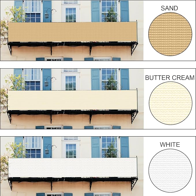 LOVE STORY Balcony Privacy Screen, 3'x10' Butter Cream Deck Shield Screen Fence Cover (HDPE),UV Protection and Weather-Resistant,3 FT Height for Deck, Patio, Backyard, Outdoor Pool, Porch, Railing