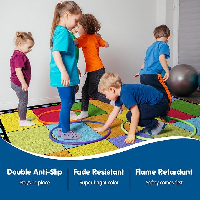 Booooom Jackson Classroom Rug Elementary, Large Classroom Carpet Preshool Seating Rug for School, Children's Classroom Area Rug Carpet with Non-Slip Backing(8.2 x 5.9 ft,18Seat GMTmt