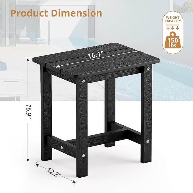 LUE BONA Outdoor Side Table Set of 2, HDPS Small Outdoor Table, Adirondack Side Table, Outside End Table for Patio, Porch, Deck, Pool, Weather Resistant/Easy Maintenance/Indoor or Outside Use, Black