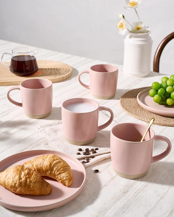 famiware Coffee Mugs Set of 4, Milkyway 13 oz Mug Set, Ceramic Cup Set with Handle for Coffee, Tea, Cocoa, Milk, Light Pink