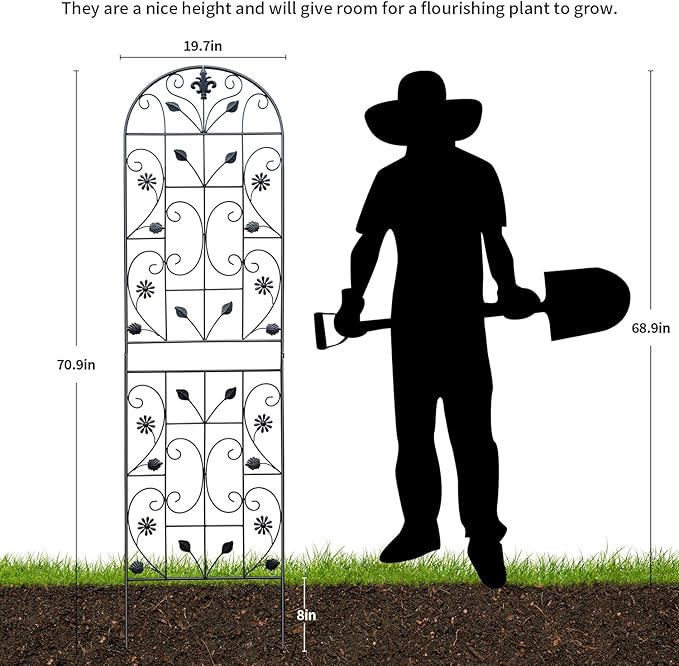 Trellis for Climbing Plants Outdoor, (2 Pack 70.8x19.6-inch), Generic Metal Garden Trellis, Rustproof, Easy Assembly,(Black)