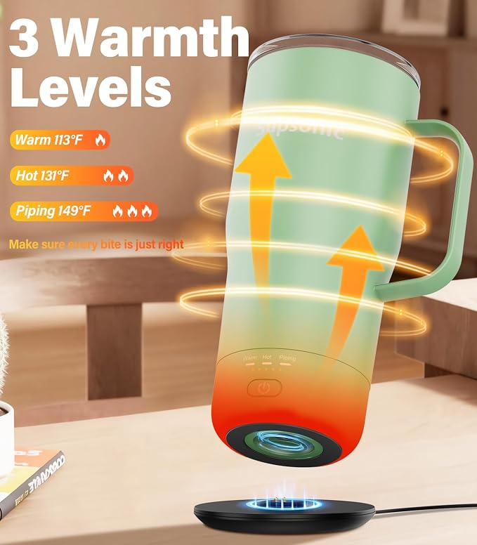Supsonic Heated Coffee Mug Rechargeable, 20oz Long-Lasting Battery (S3) | Dry-burn protection, 2Hr auto-off, 3-Temp settings, Constant temperature, Inner stainless steel, Warm gift for men women