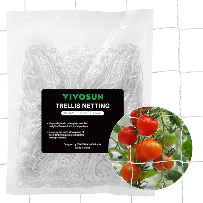 VIVOSUN 5 x 30 ft. Plant Trellis Netting, Heavy-Duty Polyester Grow Net, Garden Trellis Netting with Square Mesh for Climbing Plants, Vegetables, Fruits, and Flowers, 1-Pack