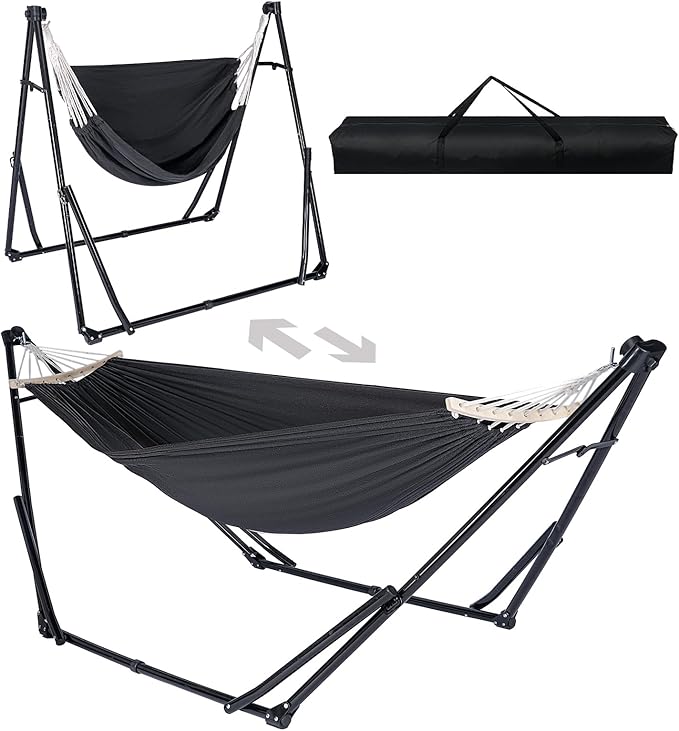 2-in-1 Hammock & Swing Chair for Teens – Adjustable Folding Chair with Collapsible Steel Stand, Portable for Camping, Travel, Patio & Indoor Use, Includes Carrying Case, Supports 440 LBS
